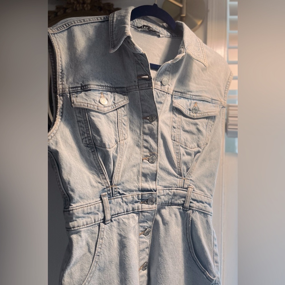 Zara denim button down collared dress, size M - Picture 3 of 6